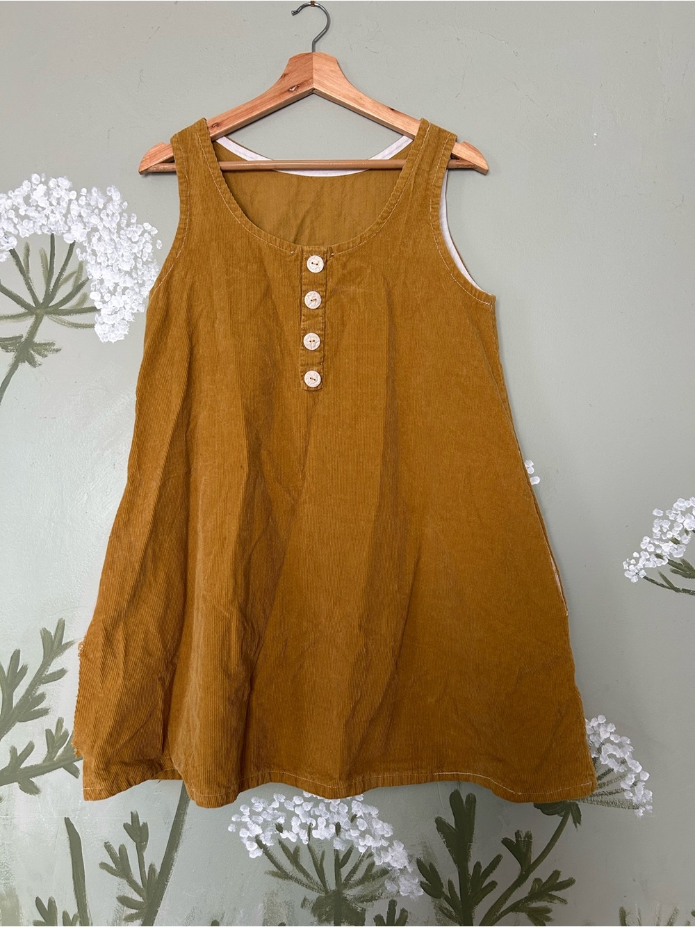 Handmade Dress No.1 Mustard Corduroy Button-Front Dress w/pockets